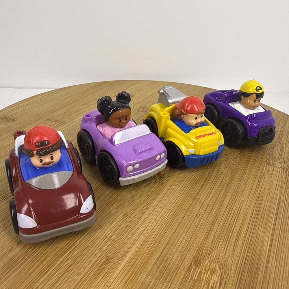 Fisher-Price Little People Wheelies x 4 - Tow Truck, Race Cars, Passenger Cars